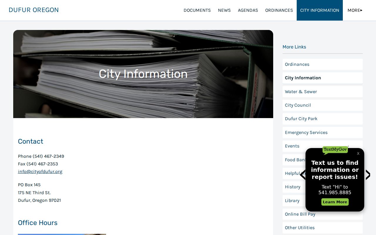 Dufur criminal records and City Hall information