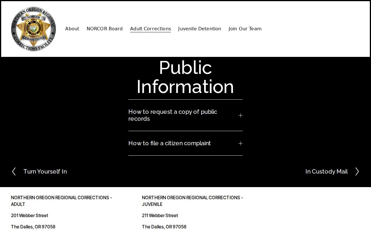 Wasco County arrest booking file request through NORCOR Public Information